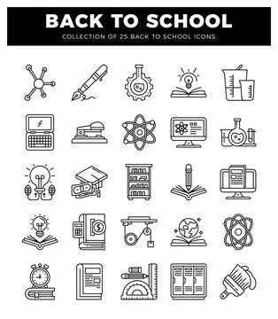 Education icon set with science. technology. and learning symbols for back .. Stock Illustration