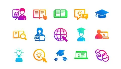 Education icons. Book, Video tutorial and Instructions. Classic icon set. Vector Stock Illustration