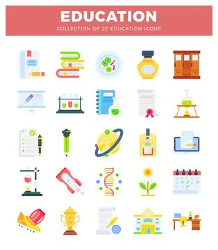Education icons collection featuring learning and science symbols on a whit.. Illustrazione stock