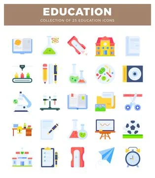 Education icons collection featuring school and science symbols. Ilustración de archivo