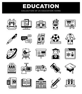 Education icons collection with graphic elements for learning and school. Stock Illustration
