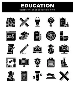 Education icons collection with school. learning. and scientific symbols Stock Illustration