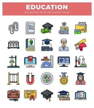 Education icons collection various learning and academic symbols. 스톡 일러스트