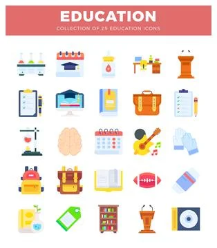 Education icons. flat design. items Stock Illustration