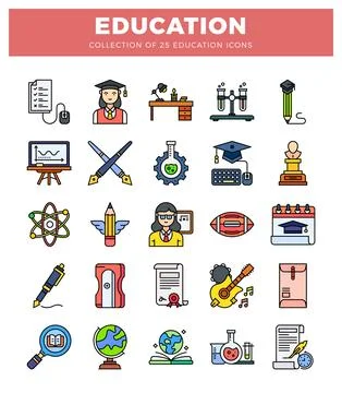 Education icons in flat design. showcasing diverse learning and school elem.. Stock Illustration