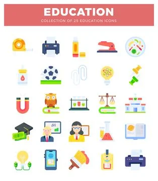 Education icons in flat design style on a white background Stock Illustration
