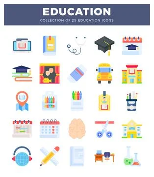 Education icons in a flat design style. Ilustración de archivo