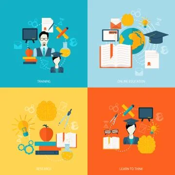 Education icons flat Stock Illustration