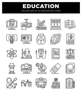 Education icons with graphic elements for learning and school Stock Illustration
