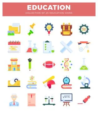 Education icons in a grid with a red header. Illustrazione stock