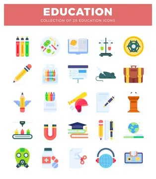 Education icons grid showing learning and science tools. 스톡 일러스트