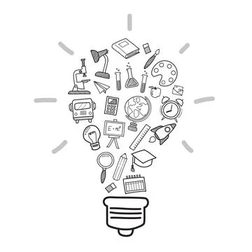 Education icons in Light bulb shape doodle style Stock Illustration