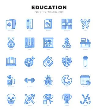 Education Icons Pack. Two Color icons set. Two Color icon collection set. Stock Illustration