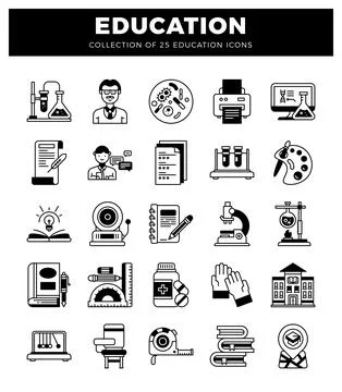 Education icons representing science. learning. and school symbols. イラスト素材