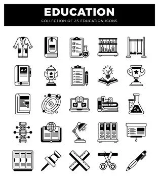 Education icons with science and learning symbols Illustrazione stock