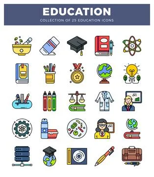 Education icons. science and learning flat illustration on white background Stock Illustration