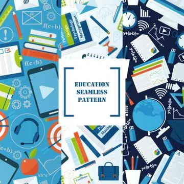 Education icons in seamless pattern, vector illustration. Symbols of studying in Stock Illustration