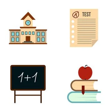 Education icons set featuring school, test, chalkboard, and books イラスト素材