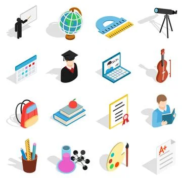 Education icons set, isometric 3d style 스톡 일러스트