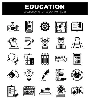 Education Icons Set with Learning and Science Symbols Stock Illustration