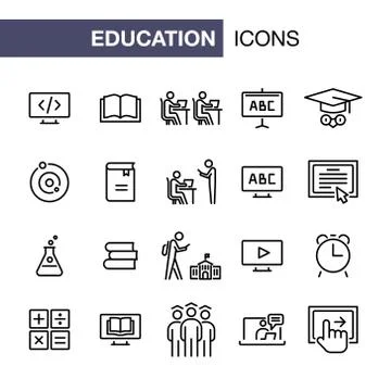Education icons set simple flat style outline illustration Stock Illustration