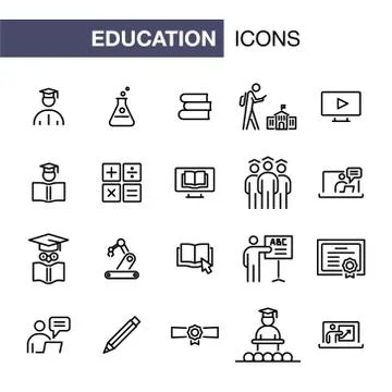 Education icons set simple flat style outline illustration Stock Illustration
