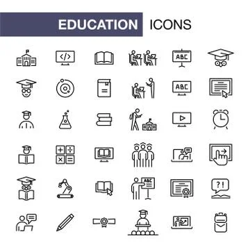 Education icons set simple flat style outline illustration Stock Illustration
