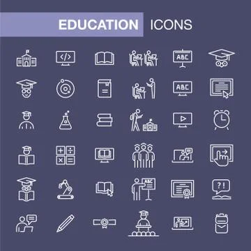 Education icons set simple flat style outline illustration Stock Illustration