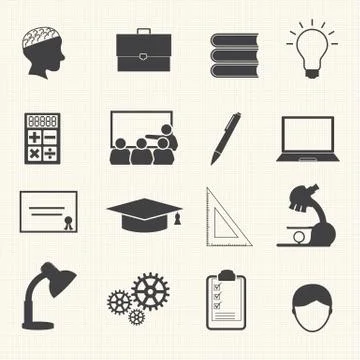 Education icons set on texture background Stock Illustration