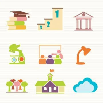 Education icons set on texture background Stock Illustration