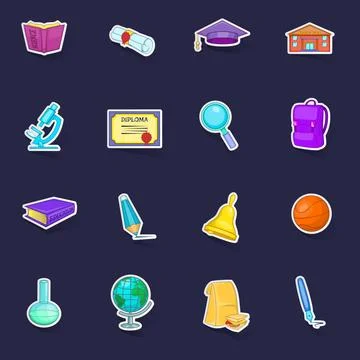 Education icons set vector sticker Stock Illustration