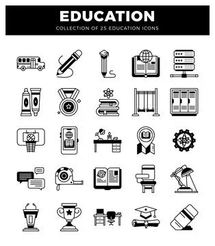 Education icons. vector graphics. on white background. Stock Illustration