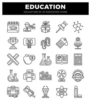 Education icons on white background. Stock Illustration