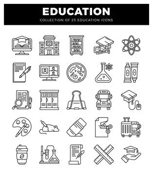 Education icons on white background. Stock Illustration