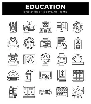 Education icons in a white background setting. Stock Illustration
