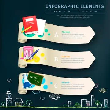 Education infographic design elements with banners Stock Illustration