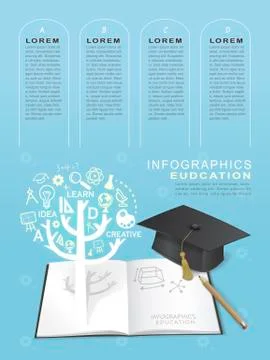 Education infographic design elements with book and graduation cap Illustrazione stock