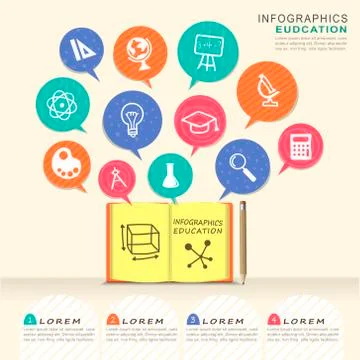 Education infographic design elements with book and speech bubble Stock Illustration