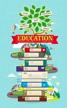 Education infographic design elements with tree and books Stock Illustration