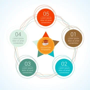 Education infographic for presentation flat with 5 options Illustrazione stock