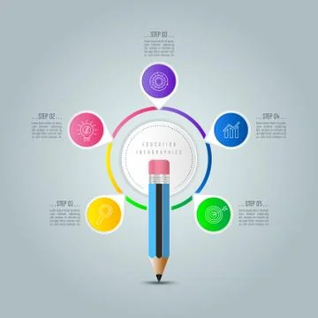 Education infographics template 5 step option. Stock Illustration