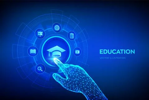 Education. Innovative online e-learning and internet technology concept. Webi Illustrazione stock