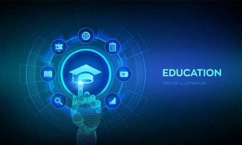Education. Innovative online e-learning and internet technology concept. Webi Illustrazione stock