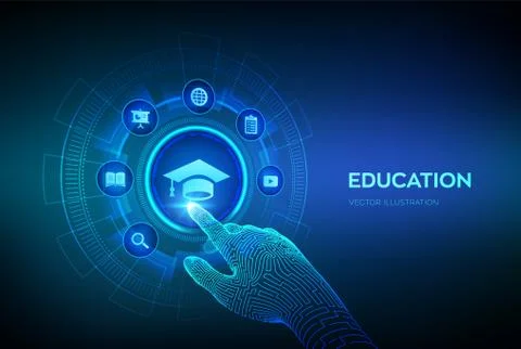 Education. Innovative online e-learning and internet technology concept. Webi Illustrazione stock