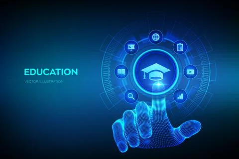 Education. Innovative online e-learning and internet technology concept. Webi Illustrazione stock