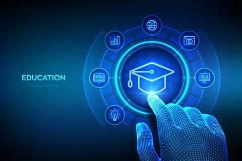 Education. Innovative online e-learning and internet technology concept. Skil Illustrazione stock