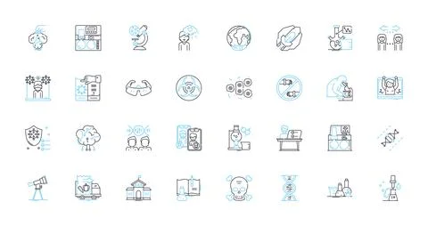 Education instruction linear icons set. Pedagogy, Curriculum, Tutoring Stock Illustration