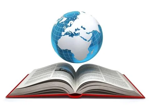 Education internet e-learning concept. Earth and open book isolated on whi... Stock Photos