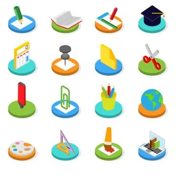 Education isometric icon set. 3D vector symbols. Stock Illustration
