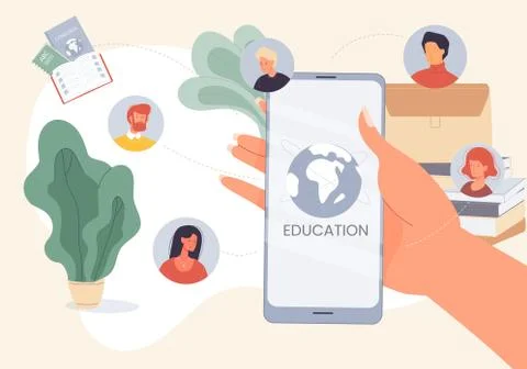 Education language learning online on mobile phone Illustrazione stock